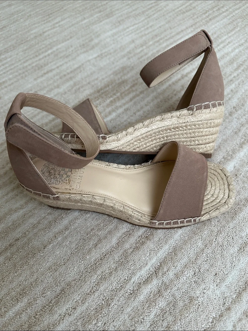 Vince Camuto Jesla Suede Leather Espadrille Wedge Sandal Brown Open Toe 7W